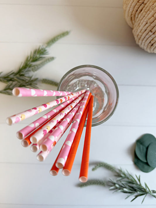 Pink Pumpkin Paper Straws - Halloween & Fall Baby Shower Drink Stirrers Set of 12