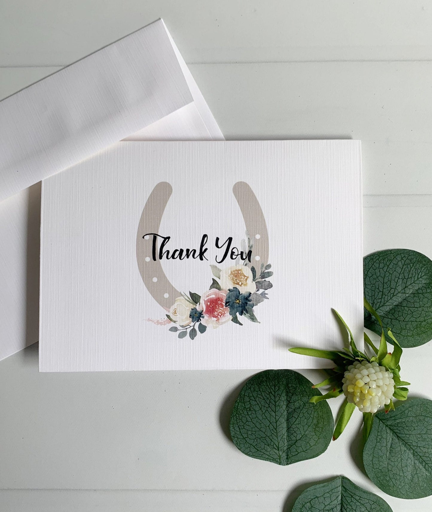 Derby Thank You Notes - Blush Blue Floral Horseshoe Kentucky Derby Bridal Shower Pony Party | EnFete Party
