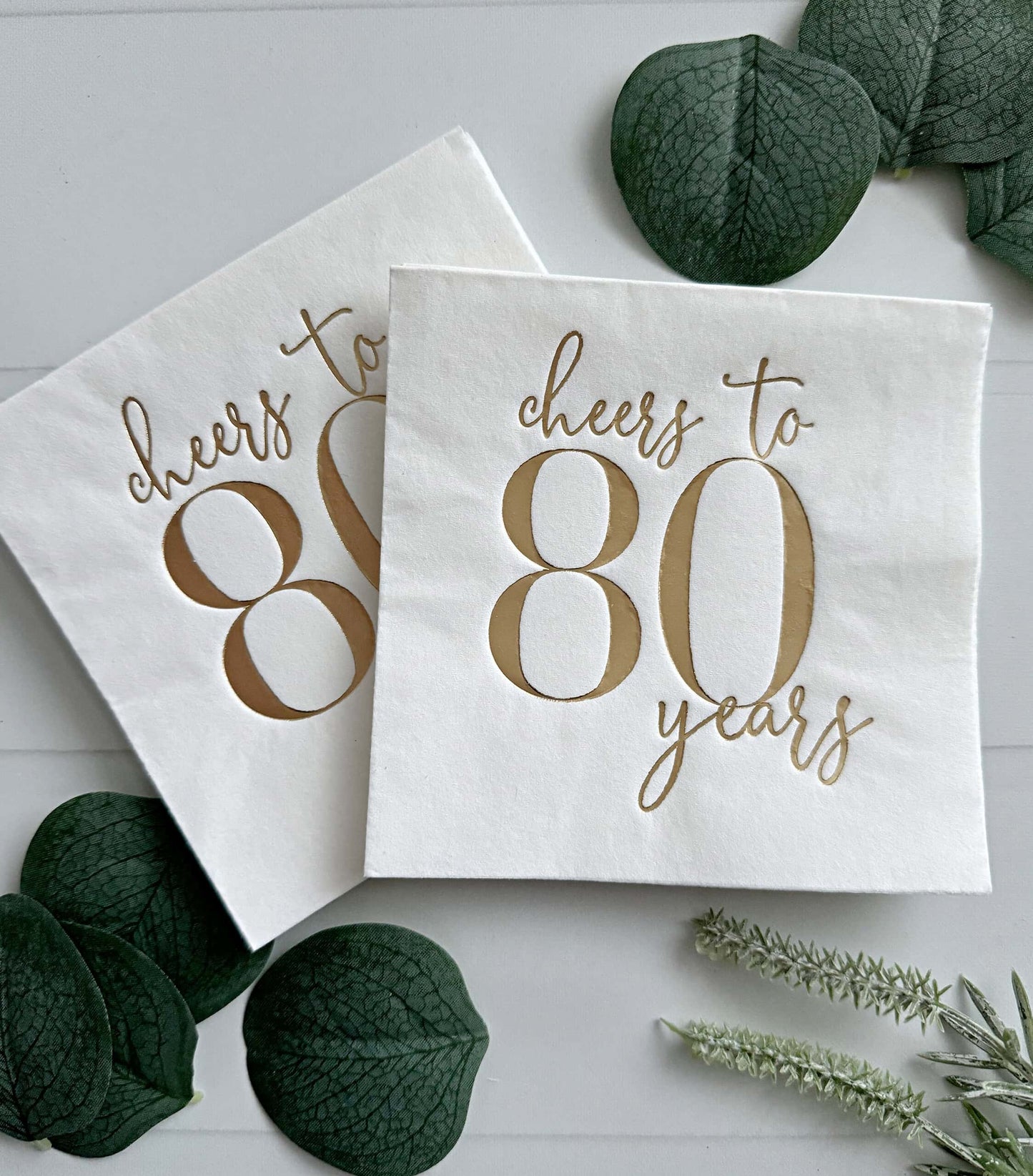 Cheers to 80 Years Cocktail Napkins - Gold on White