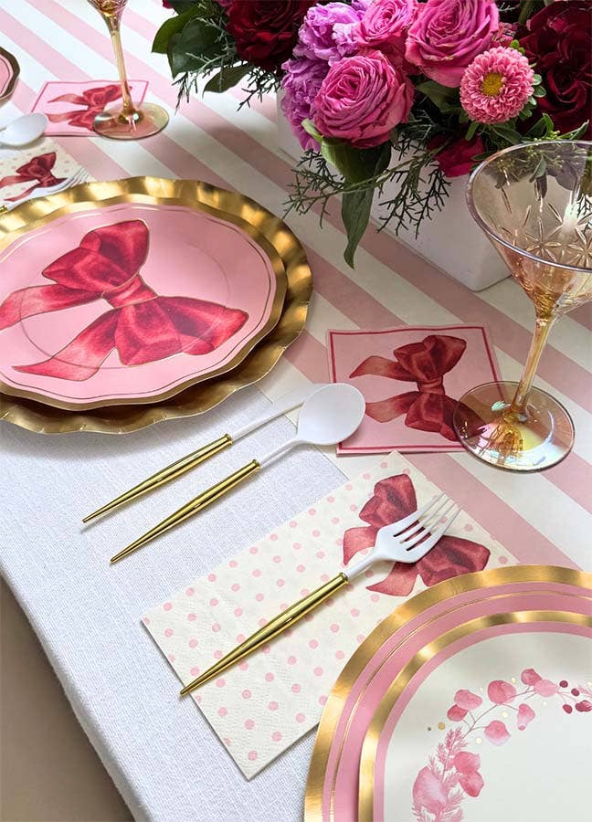 Pink Bow Wavy Dinner Plate with Gold Edge | EnFete Party