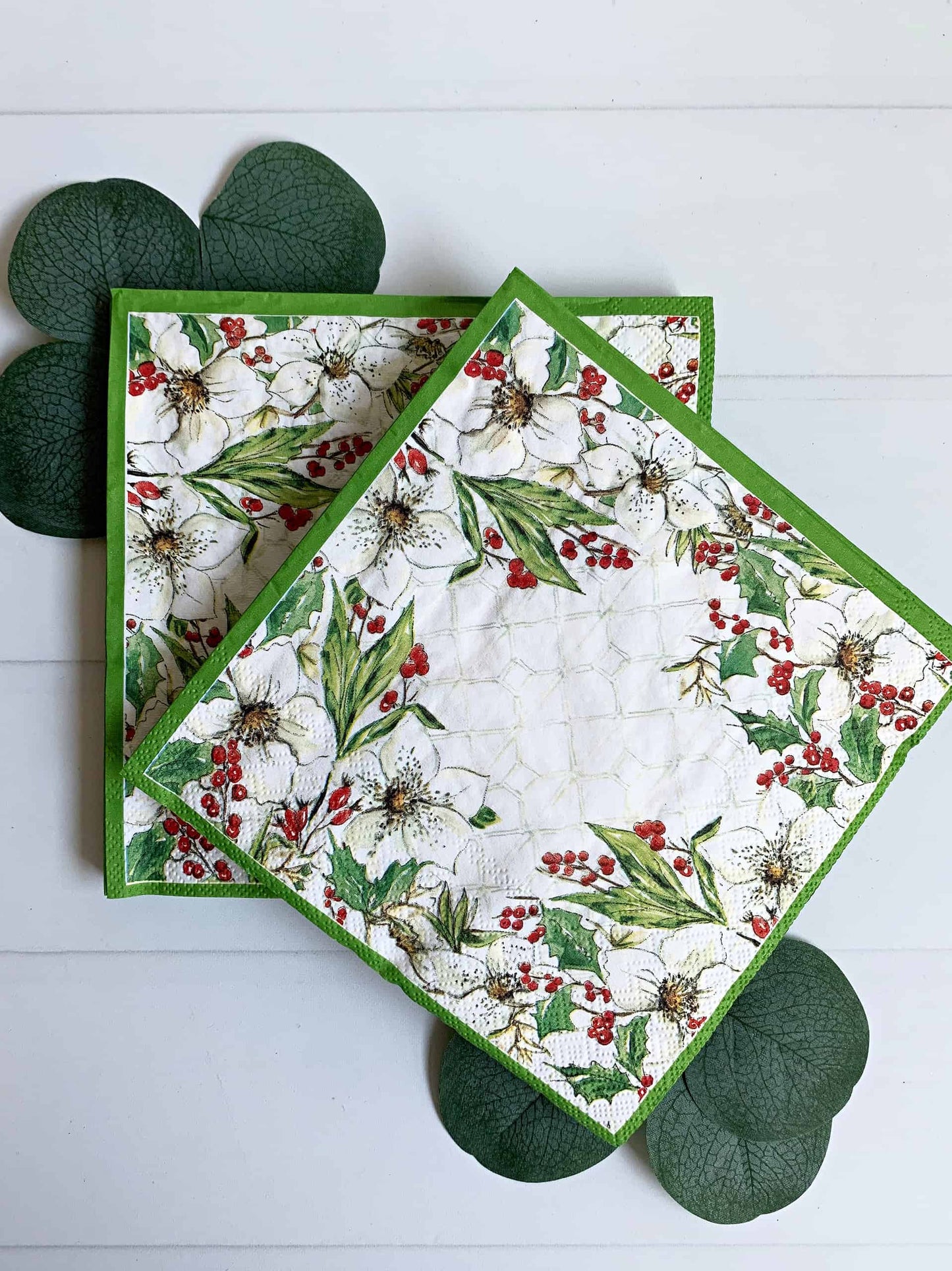 Green Border Amaryllis Christmas Napkins