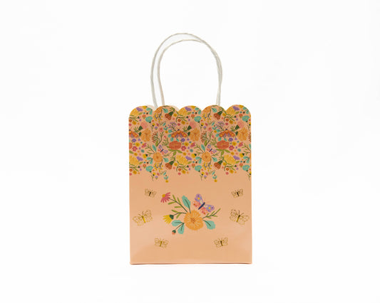 Peach Floral Gift Bags 8 Pack - Tea Party Favor Bags for Bridal Showers & Weddings | EnFete Party
