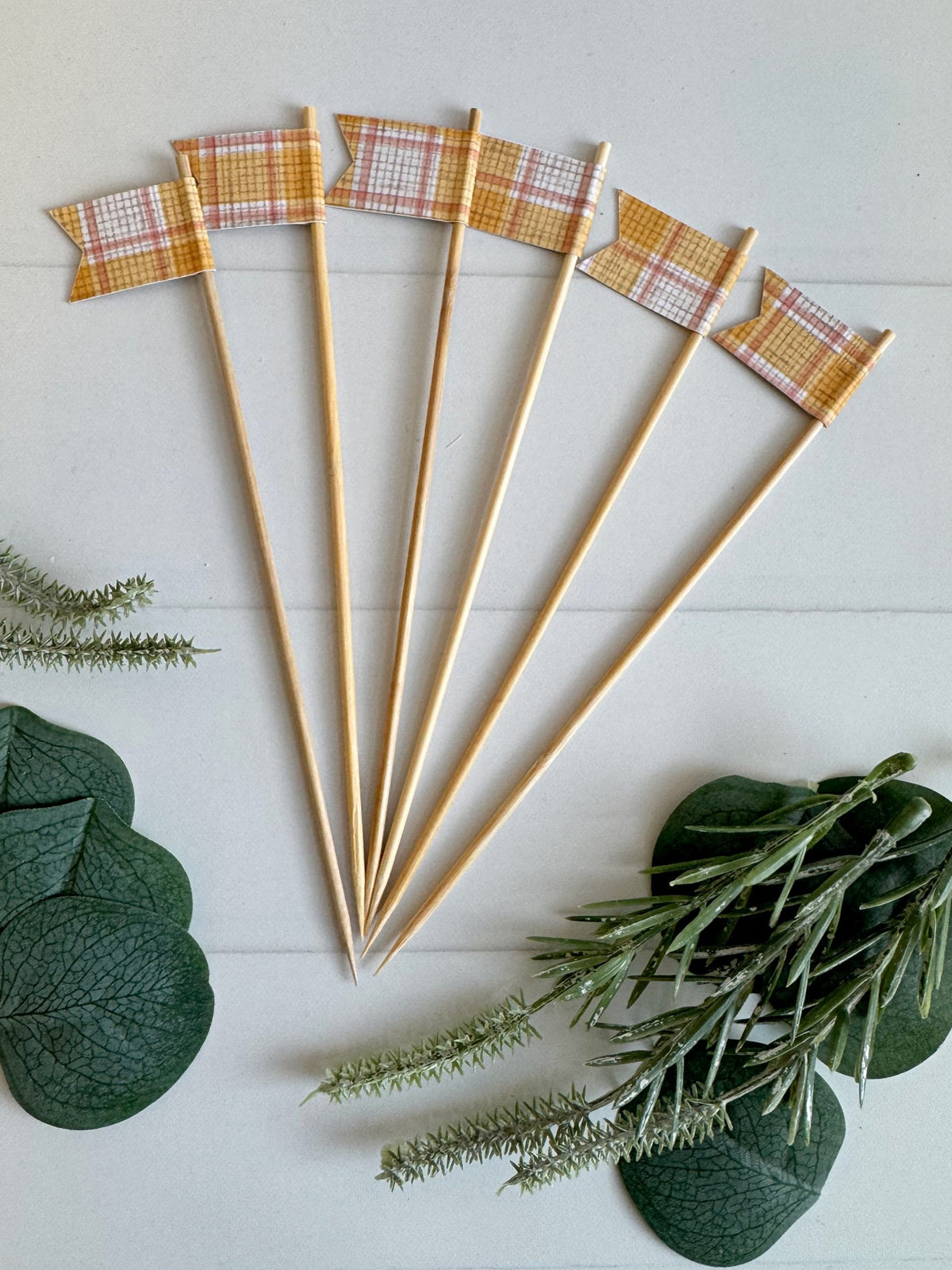 Spring Charcuterie Picks - Yellow & Pink Flag Picks for Easter, Bridal Showers & Garden Parties (Set of 6) | EnFete Party