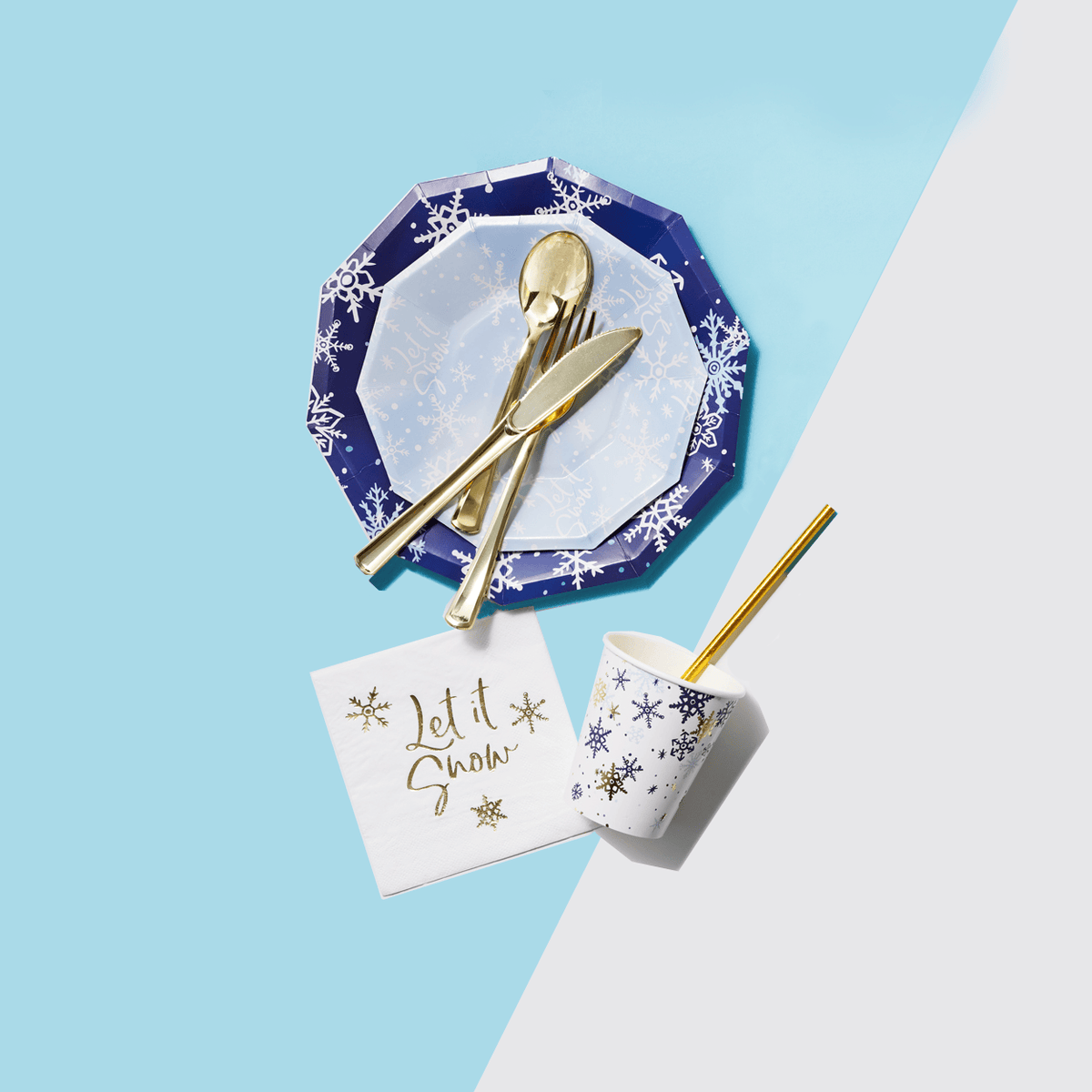 Let It Snow Dessert Plates - Baby Blue and White | EnFete Party