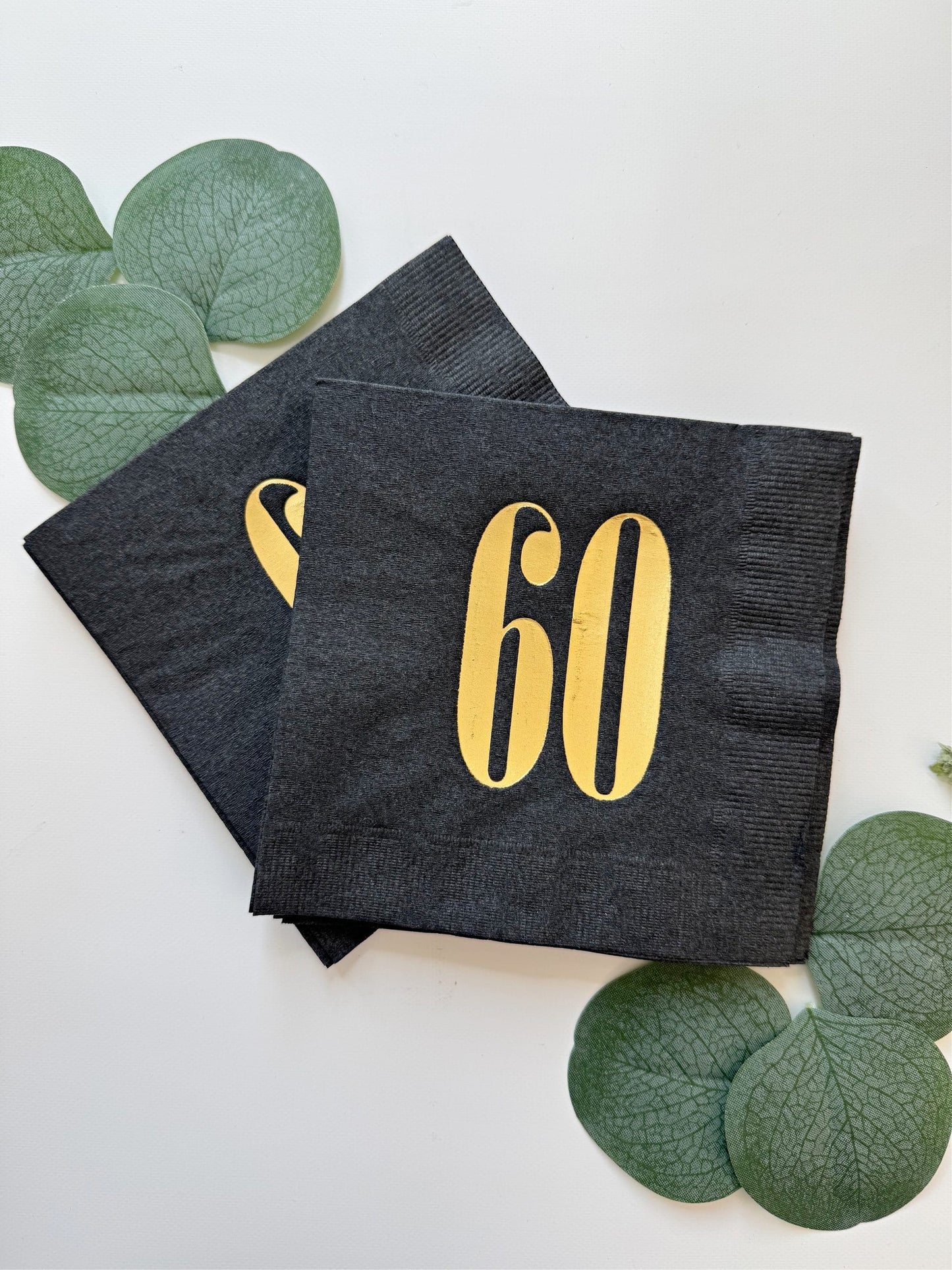 60th Birthday Cocktail Napkins Black & Gold - Milestone Party Decor | EnFete Party