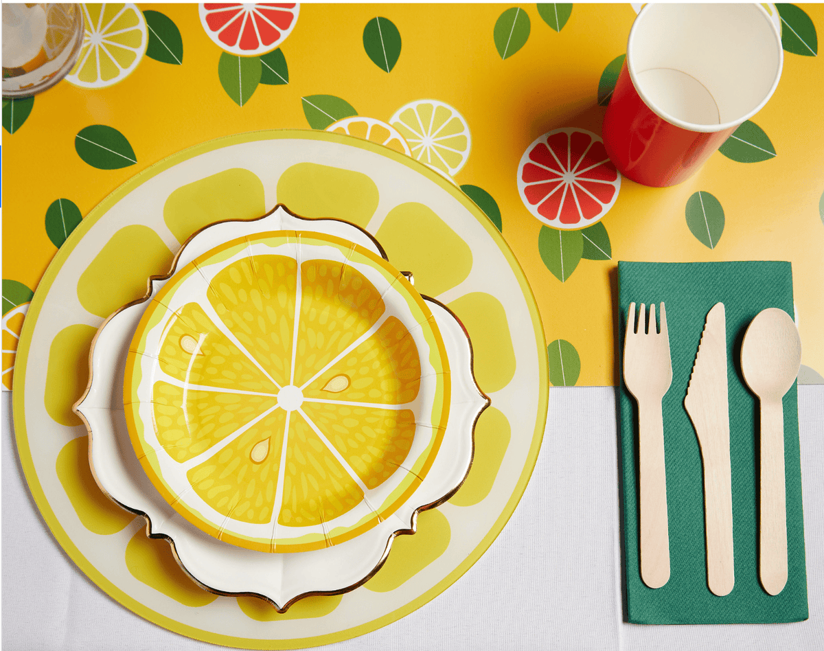 Citrus Table Runner – Wipeable & Reusable | Lemon Orange Grapefruit Summer Entertaining | EnFete Party