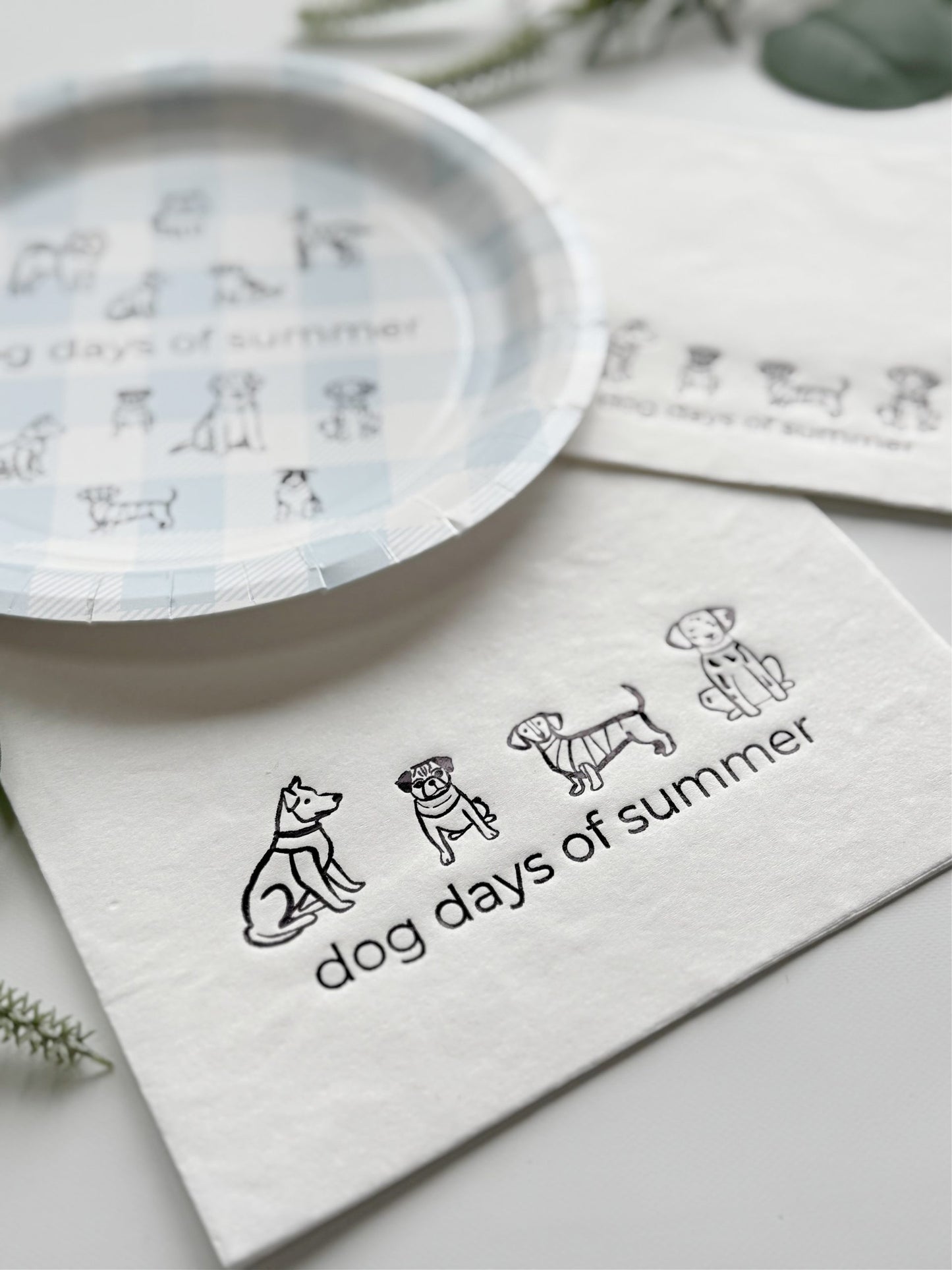 Dog Days of Summer Cake Plate - Black & White on Ice Blue Gingham
