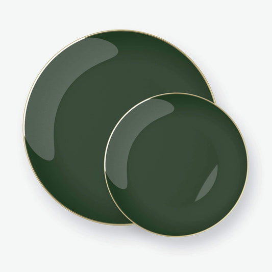 Emerald Green with Gold Dinner Plates - Plastic