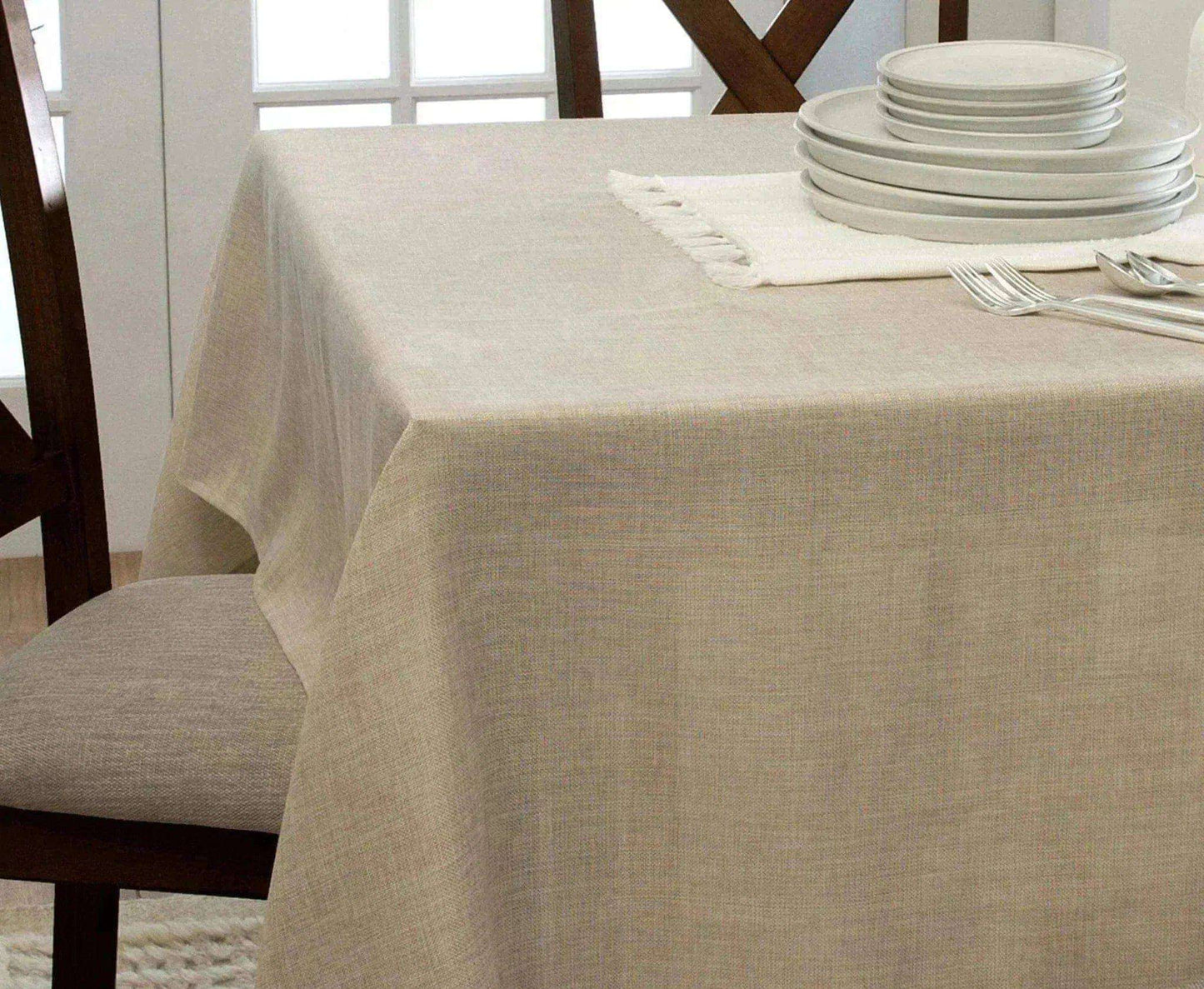 Burlap Linen Tablecloth 70x108 - Waterproof Polyester Rectangle Table Cover for Weddings