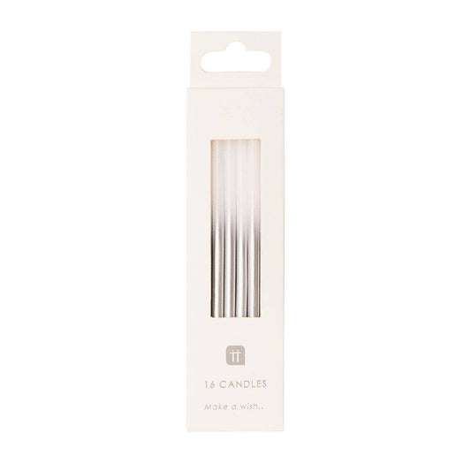 Silver Ombre Birthday Candles - White and Silver Tall Candles | 16 Pack