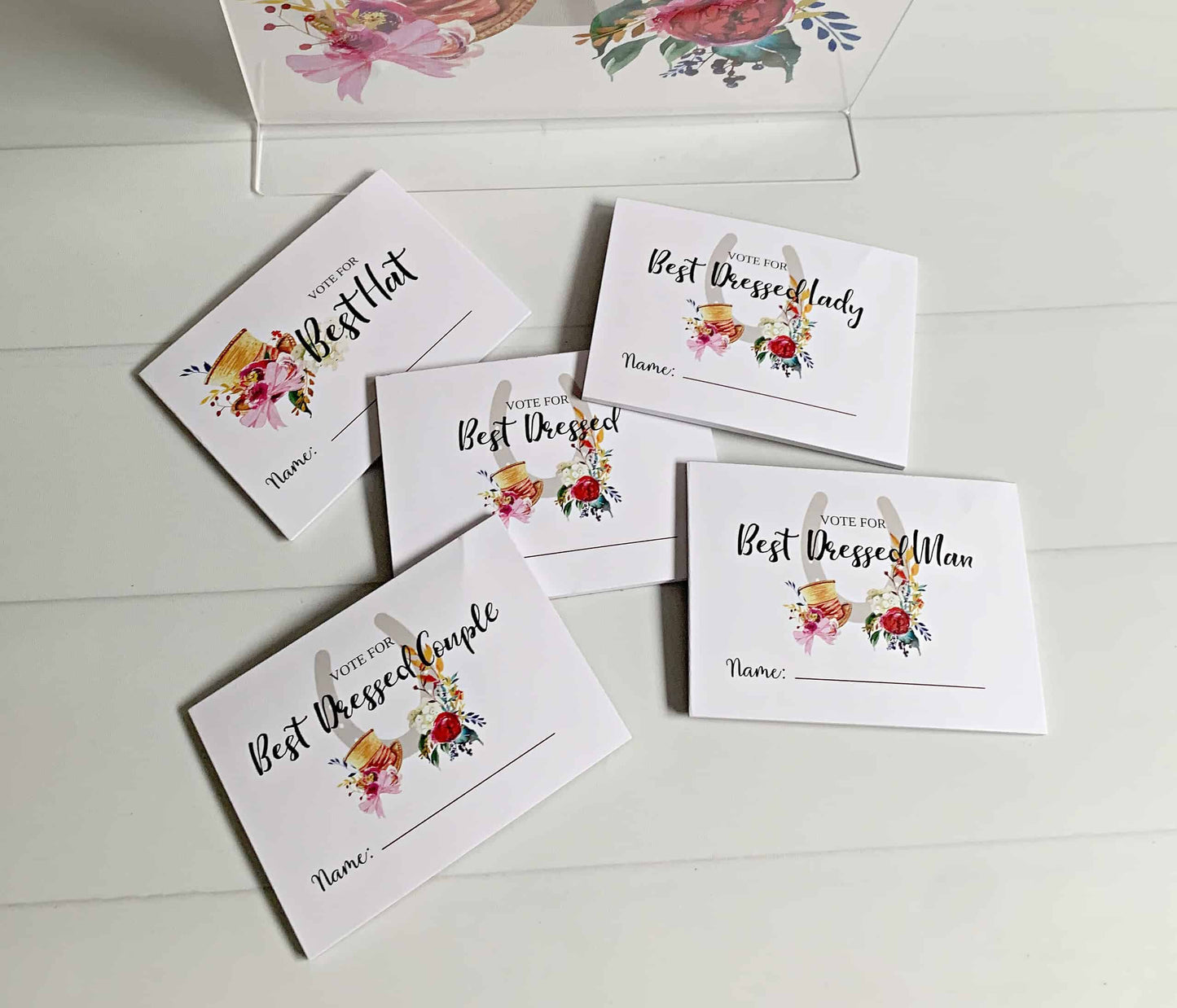 Create a fun and interactive experience at your Kentucky Derby party with EnFete's Derby "Vote for Best Dressed" Voting Cards Pad (each voting pad is a separate item, select the ones you want are your party!)
