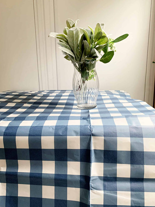 Blue Gingham Tablecloth - 54x108 Paper Table Cover for Parties, Weddings & Baby Showers