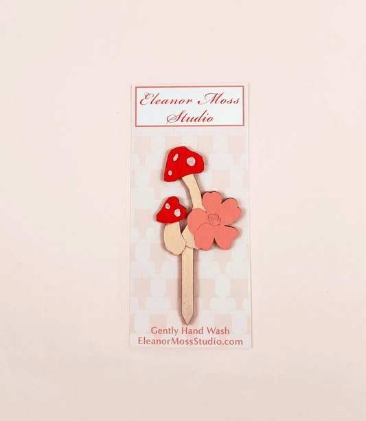 Red Mushroom Flower Cake Topper - Two Groovy Woodland Retro Birthday Party Cake Pick