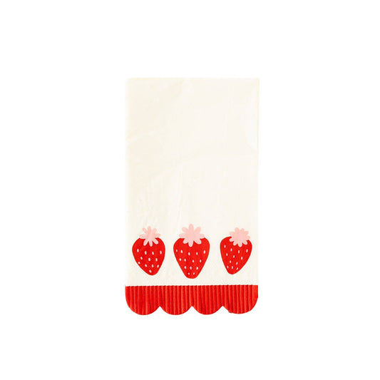 Strawberry Guest Towels - Red & White Scalloped Fringe Paper Napkins Set of 24 | EnFete Party