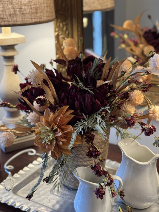 Wedding Centerpiece Amber Burgundy - Fresh Off the Market Bridal Shower Fall 2026 Wedding Decor | EnFete Party