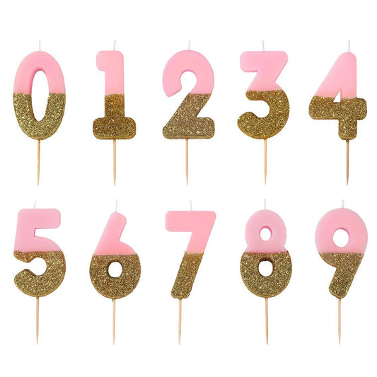 Number 9 Birthday Candle - Pink & Gold Glitter - 9th 90th 99th Birthday Cake Topper