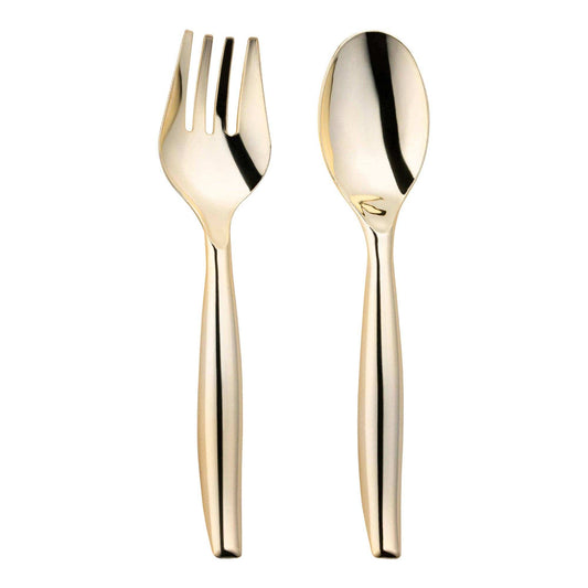 Gold Serving Fork and Spoon Set - Plastic | EnFete Party