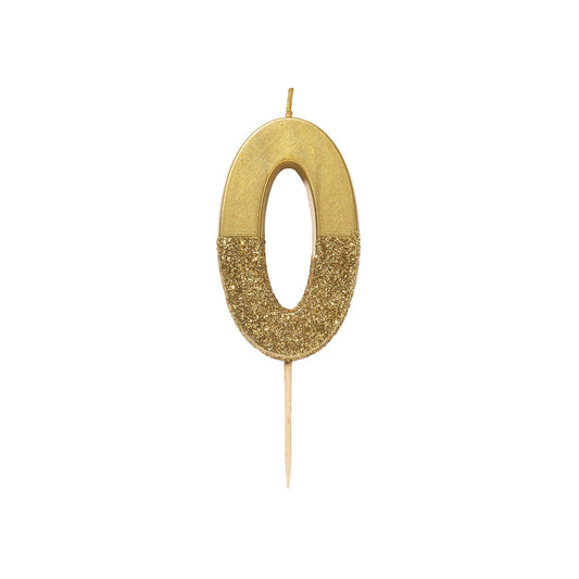 Gold Glitter Number 0 Candle - Milestone Birthday Cake Topper
