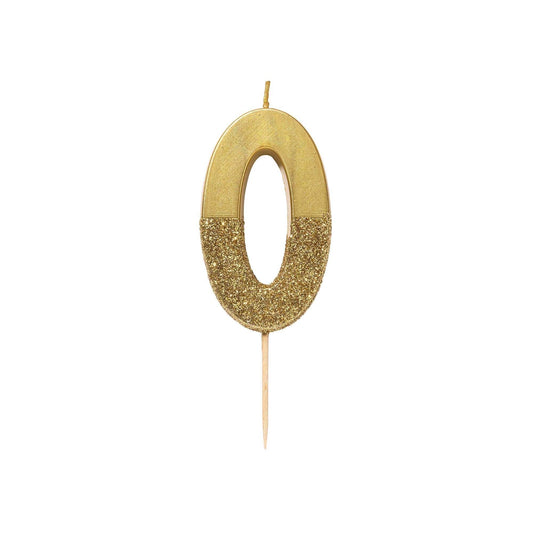 Gold Glitter Number 0 Candle - Milestone Birthday Cake Topper | EnFete Party