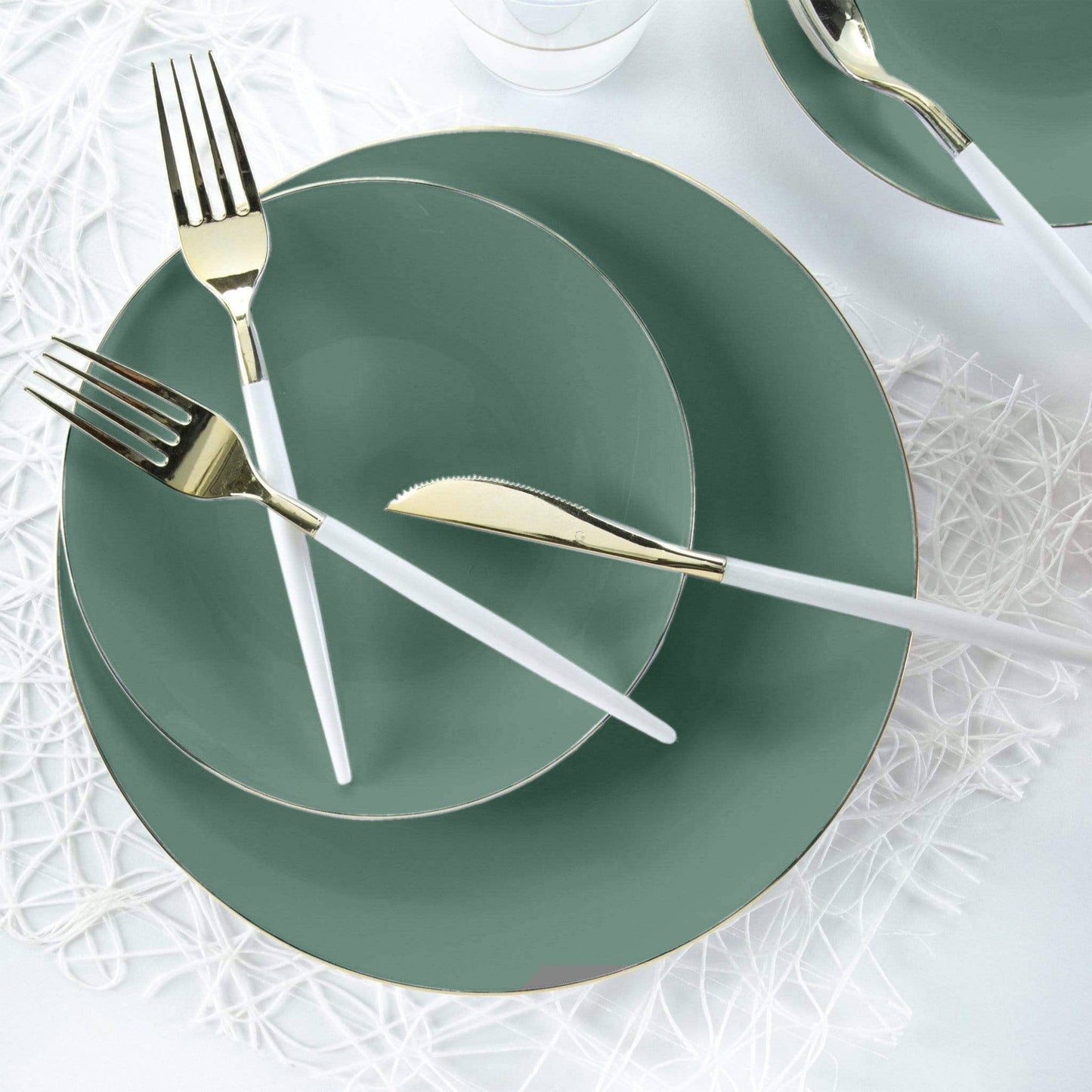 Eucalyptus Green with Gold Dessert Plates - Plastic | EnFete Party