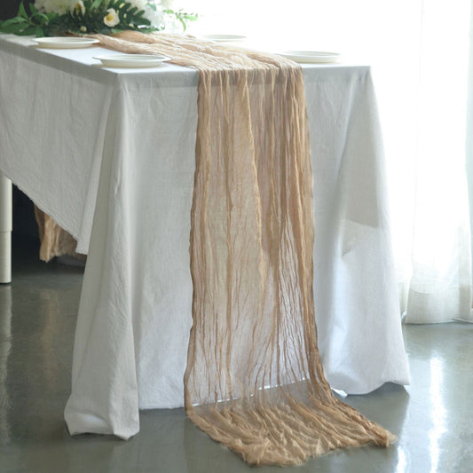 Nude Beige Cheesecloth Table Runner - Rustic Wedding & Spring Party Decor (10 ft x 32") | EnFete Party