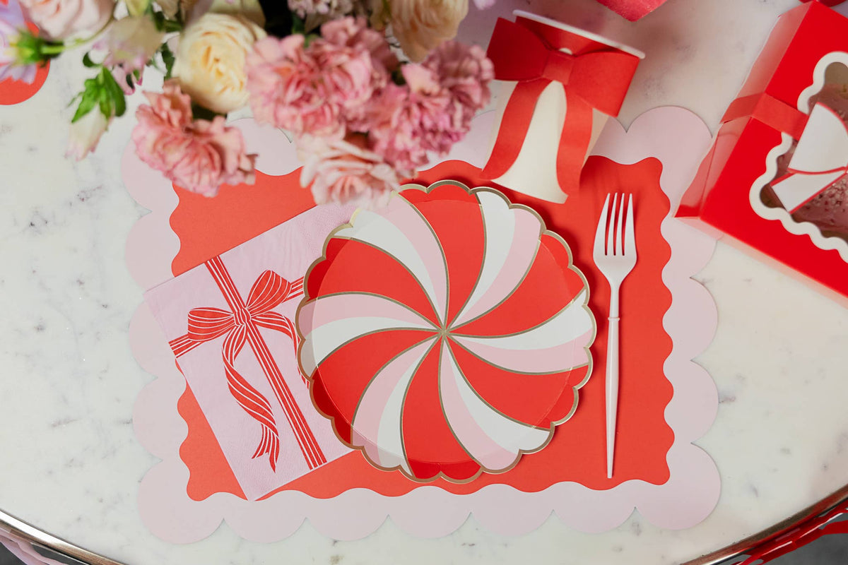 Red Bow on Pink Christmas Luncheon Sized Napkins | EnFete Party