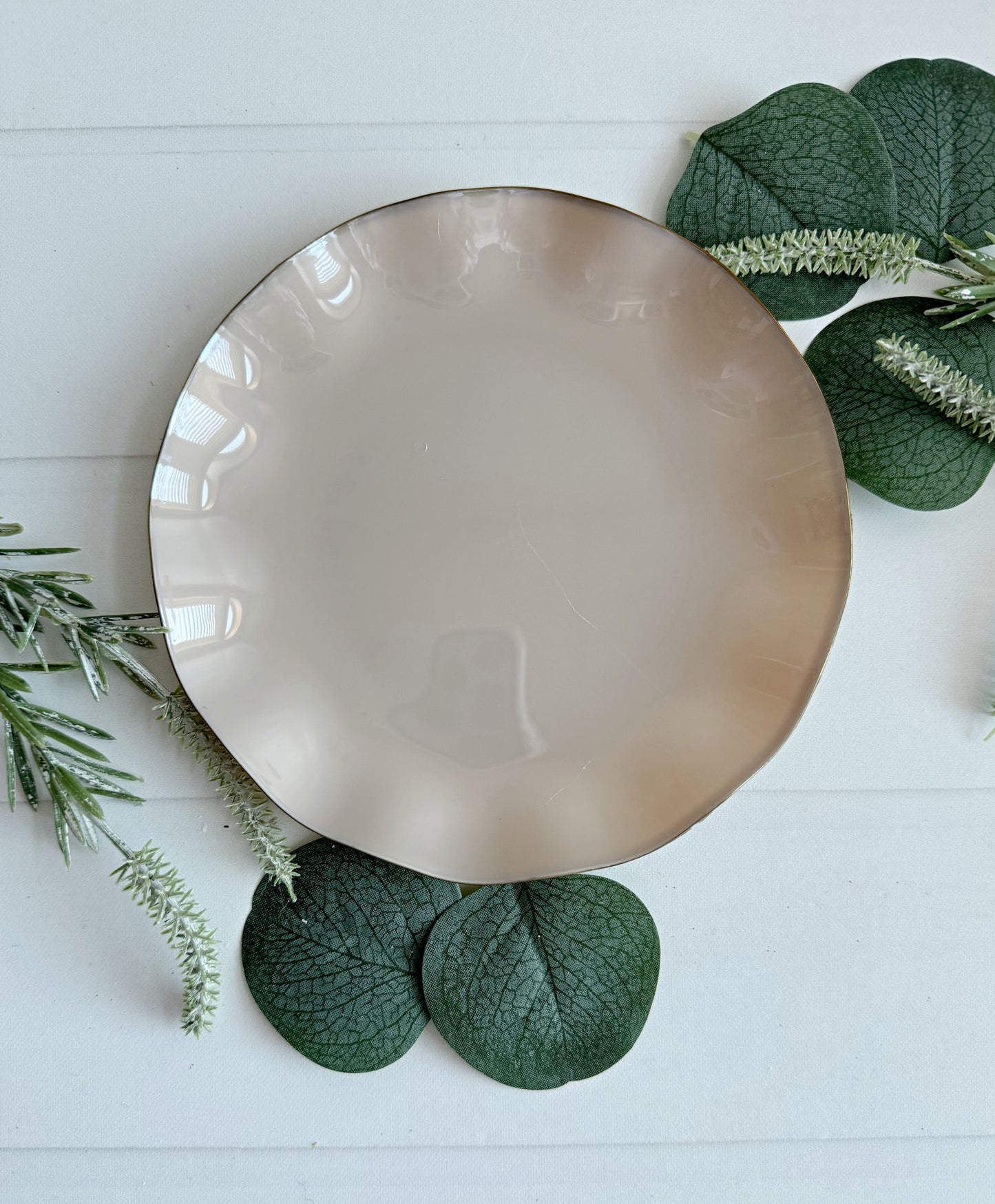 6" Taupe with Gold Edge Hard Plastic Dessert Plate