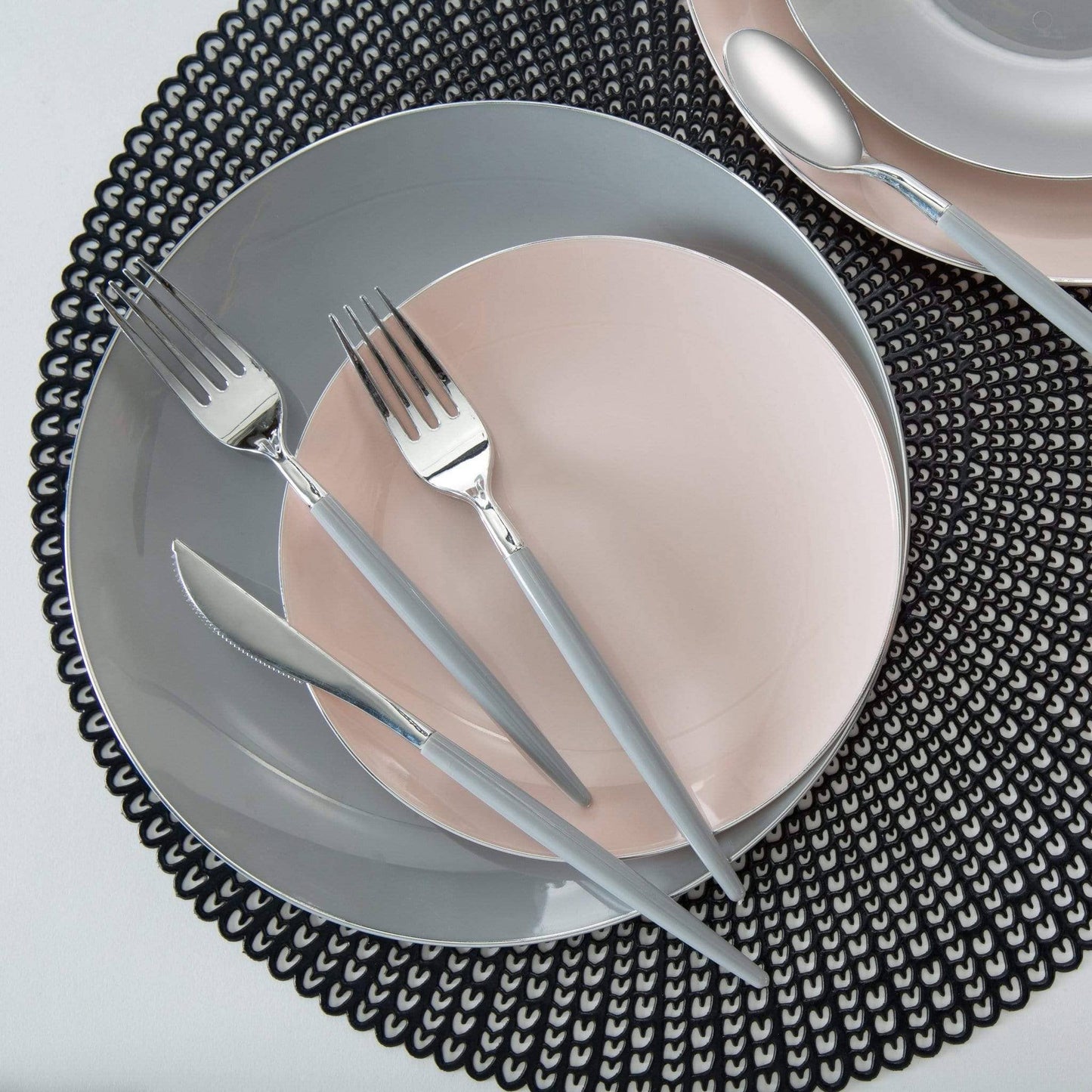 Round Grey with Silver Edge Dinner Plates