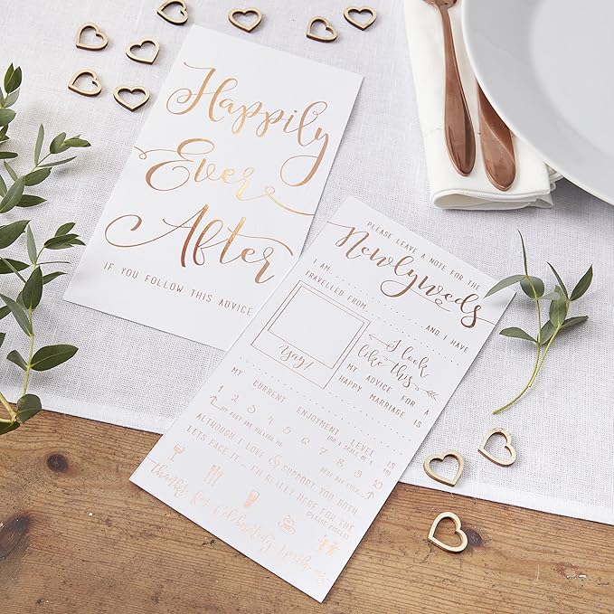 Happily Ever After Wedding Advice Cards Rose Gold Foil - Set of 10