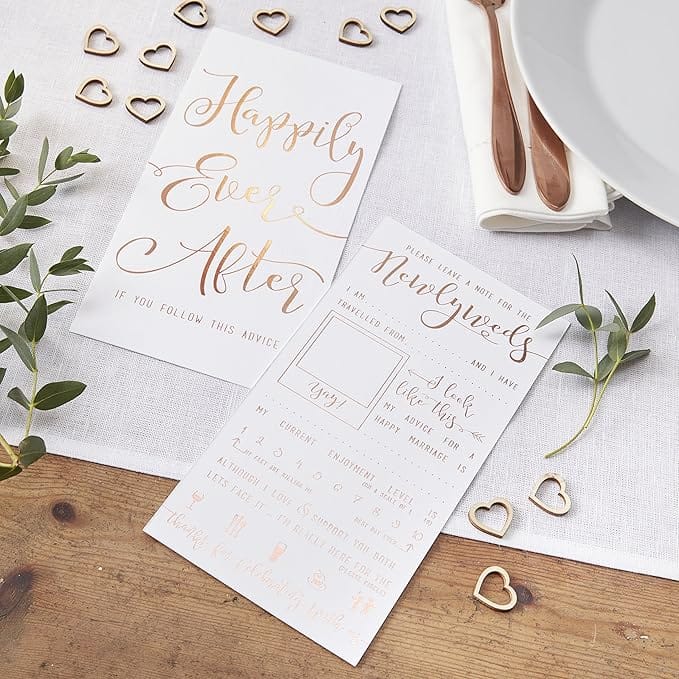 Happily Ever After Wedding Advice Cards Rose Gold Foil - Set of 10 | EnFete Party