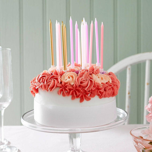 Blush Pink, Lavender, Rose, and Gold Birthday Candles for Elegant Celebrations