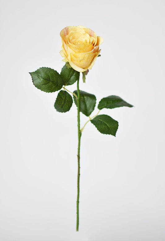 22" Faux Large Rose Bud Stem Yellow