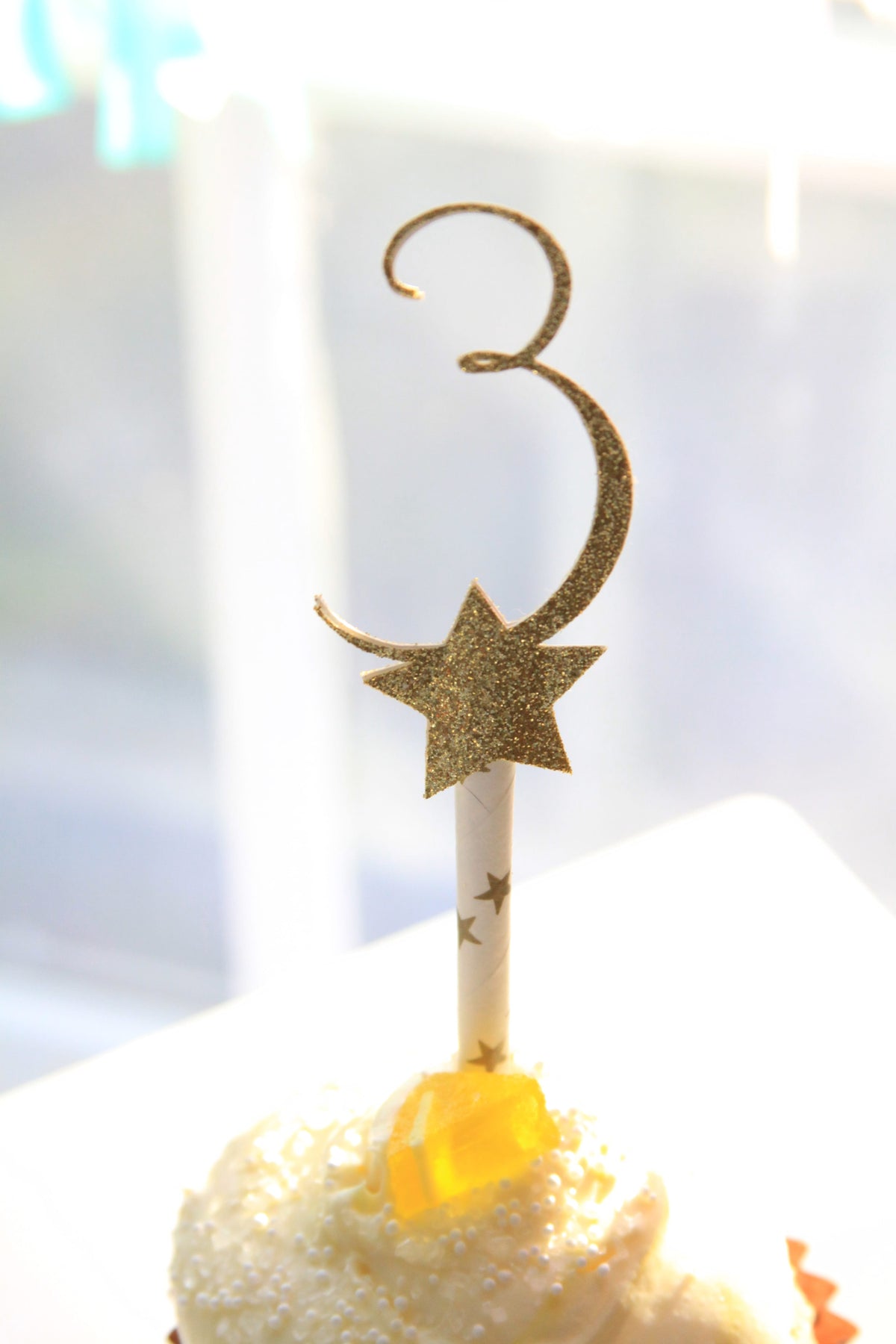 3rd Birthday Cake Topper Gold Star - Twinkle Little Star Party Decor | EnFete Party