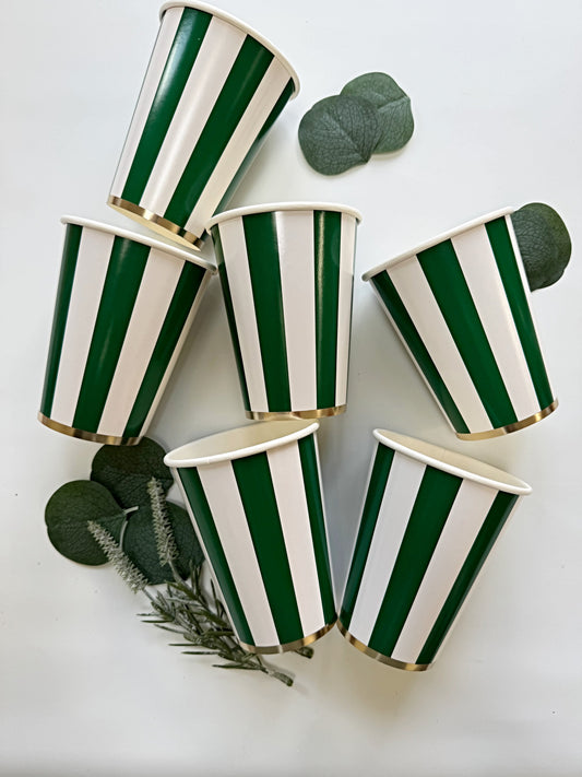 Emerald Green Cabana Striped Paper Cups
