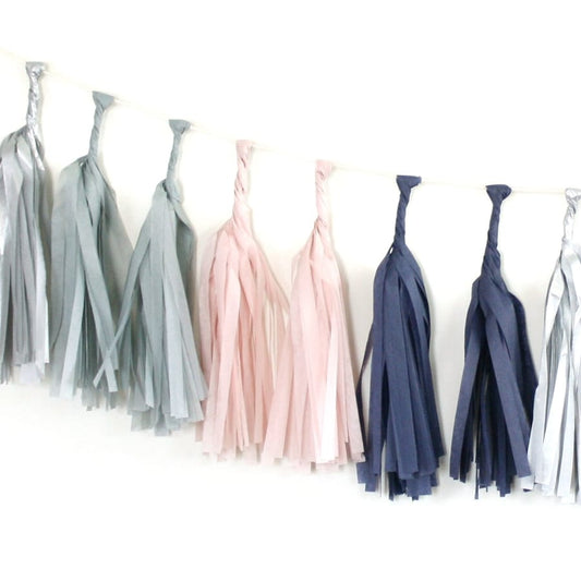 Navy, Blush and Silver Tassel Garland | EnFete Party