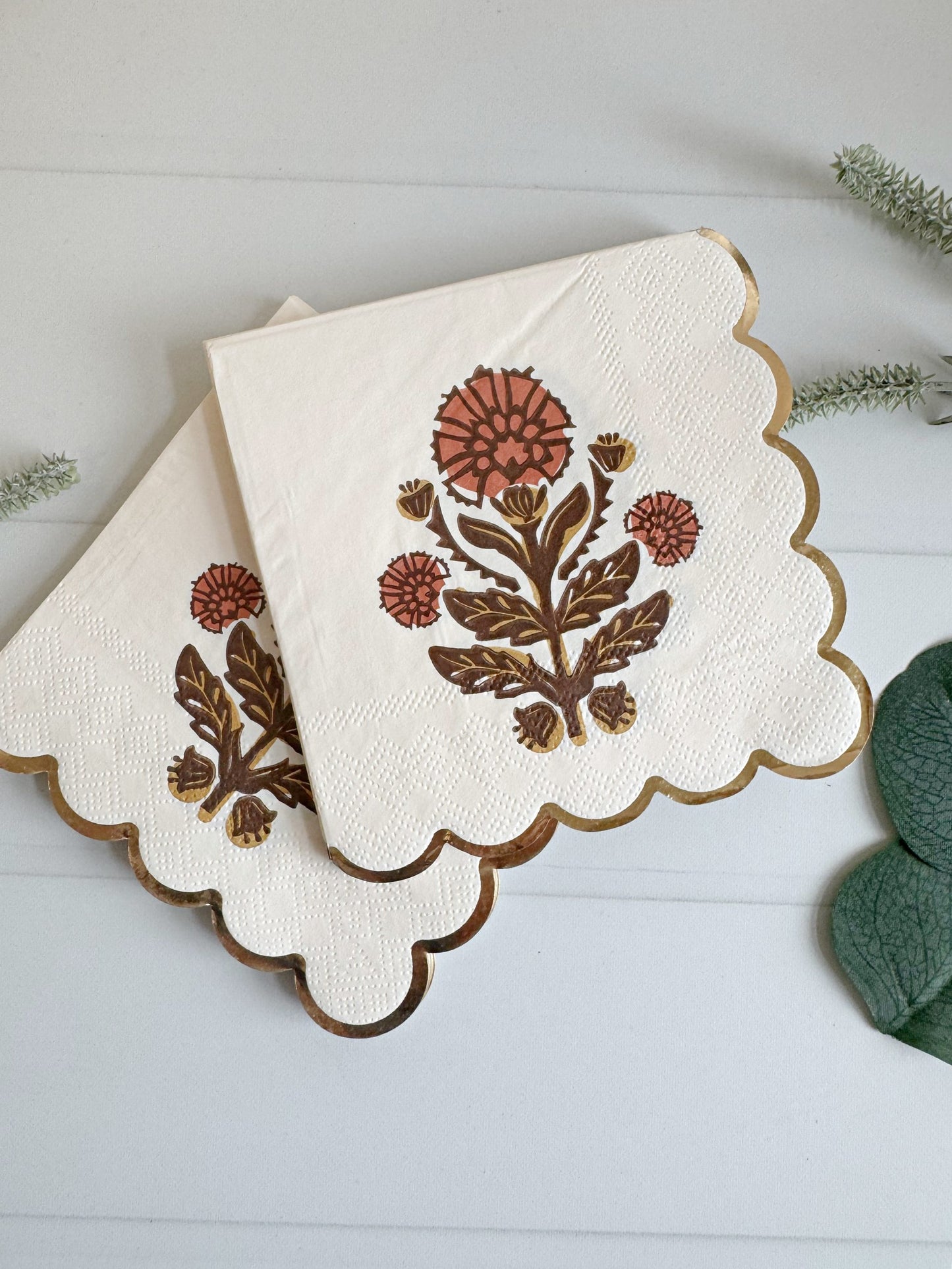 Fall Floral Cocktail Napkins - Charming Farmhouse Home Entertaining (18 Pack)