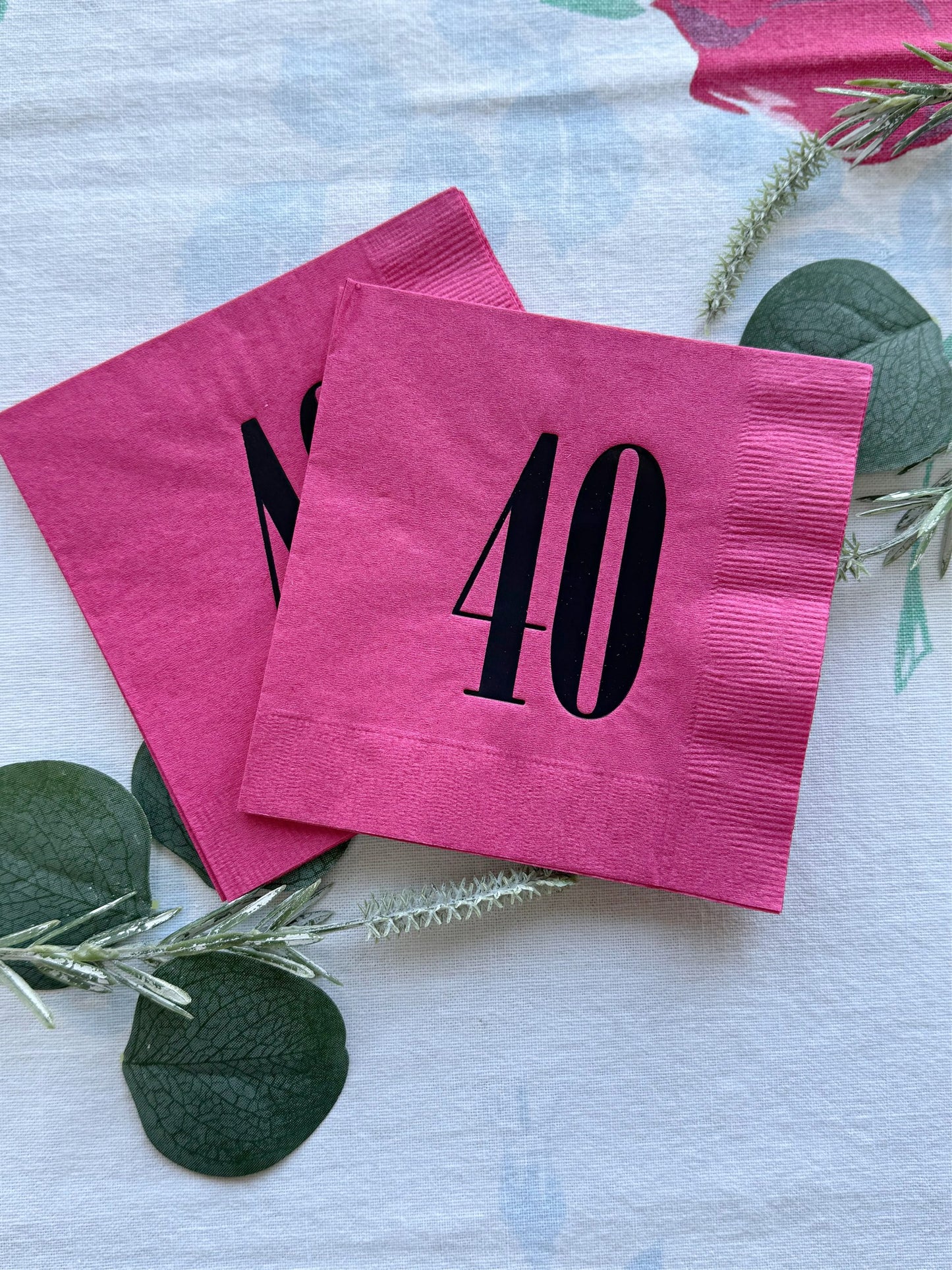 40th Birthday Napkins - Hot Pink and Black Cocktail Sized Napkins for a 40th Party
