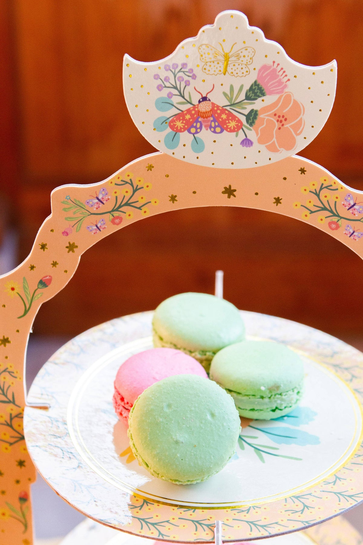 Peach Floral 3-Tier Cupcake Stand - Tea Party Dessert Display for Bridal Showers | EnFete Party