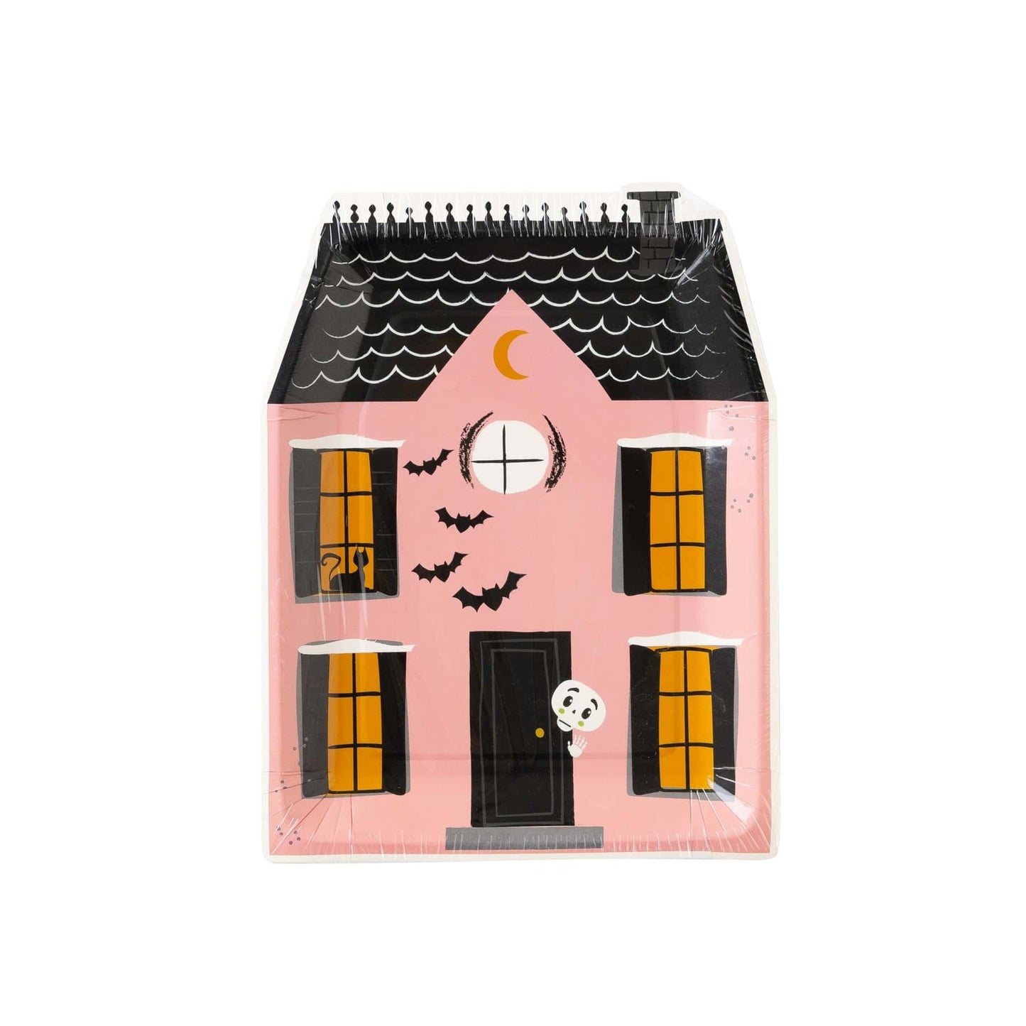 Pink Haunted House Shaped Paper Plate