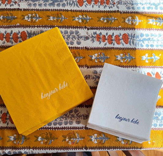 Bonjour Bebe White on Yellow Luncheon Napkins | EnFete Party