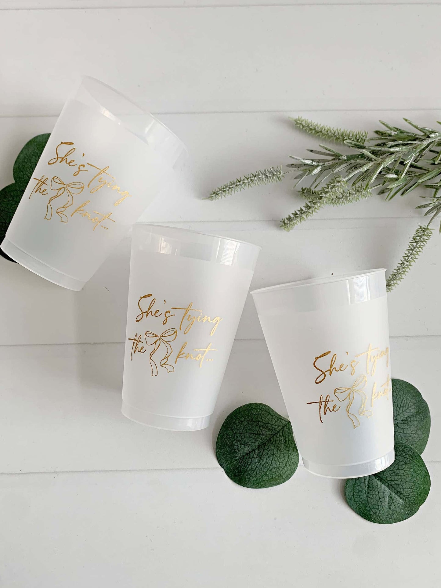 She's Tying the Knot 12 oz Gold Imprint Frosted Cups
