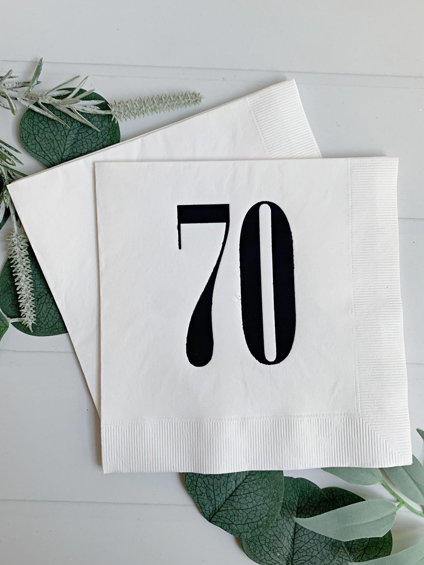 70th Birthday Luncheon Napkins White Black Foil - Seventy Party Supplies Set of 16 | EnFete Party