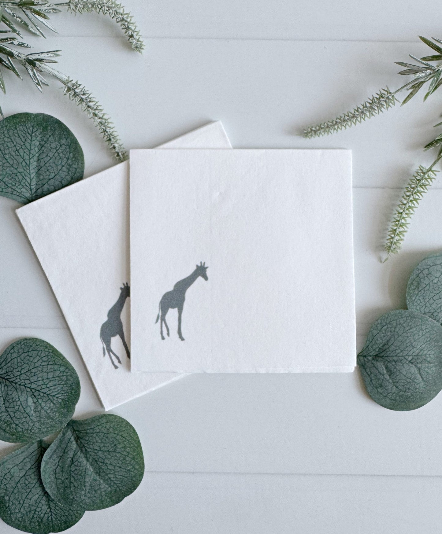 Giraffe Safari Cocktail Napkins - Grey & White Animal Print Napkins for Baby Showers (16ct) | EnFete Party