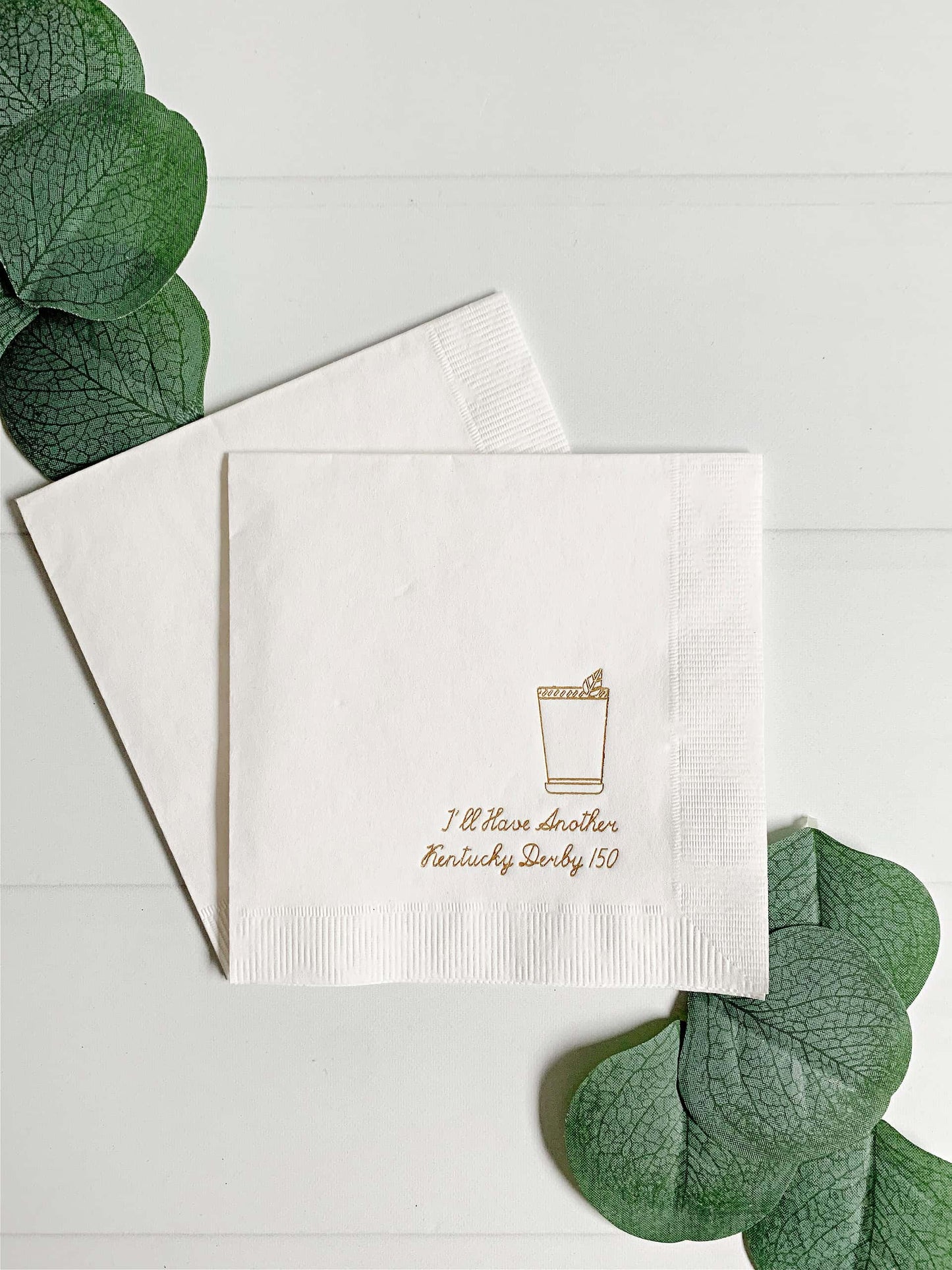 Derby 150 Cocktail Napkins - White with Gold