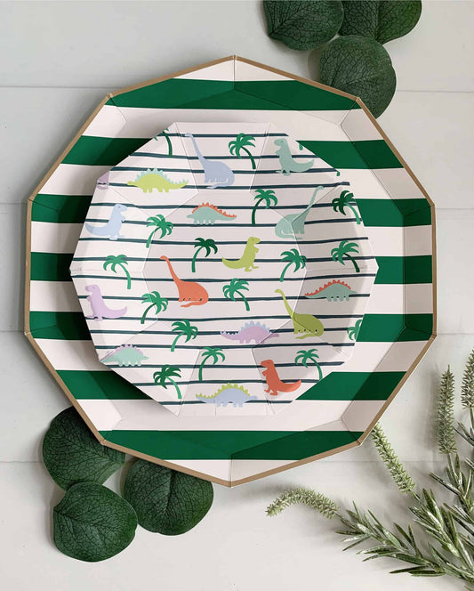 Emerald Green Cabana Striped Paper Plates