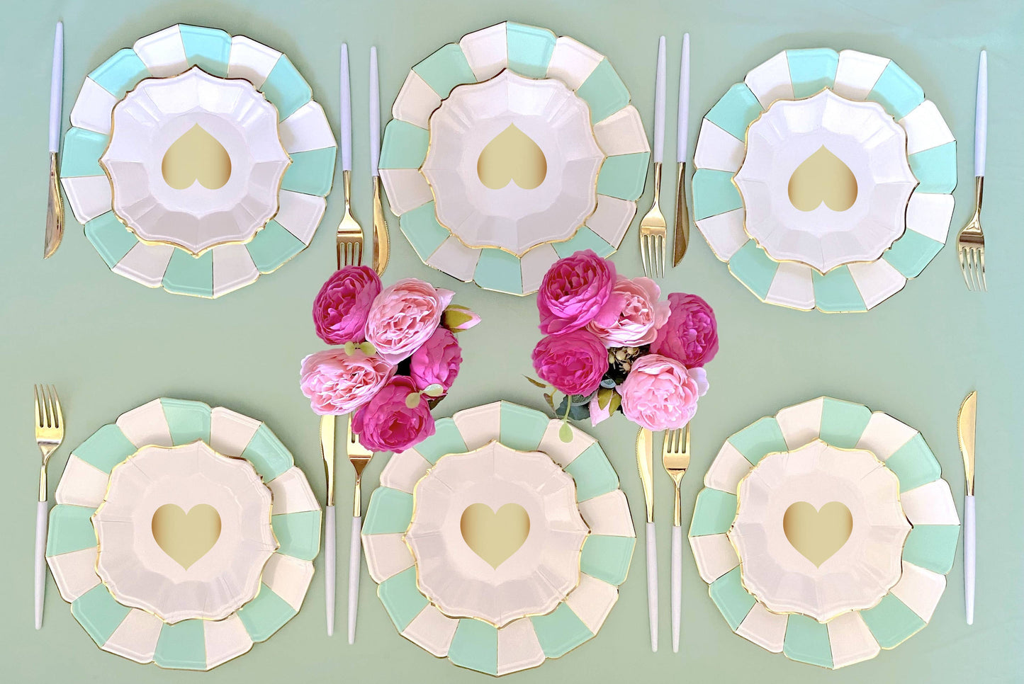 White Heart Cake Plates with Gold Edge