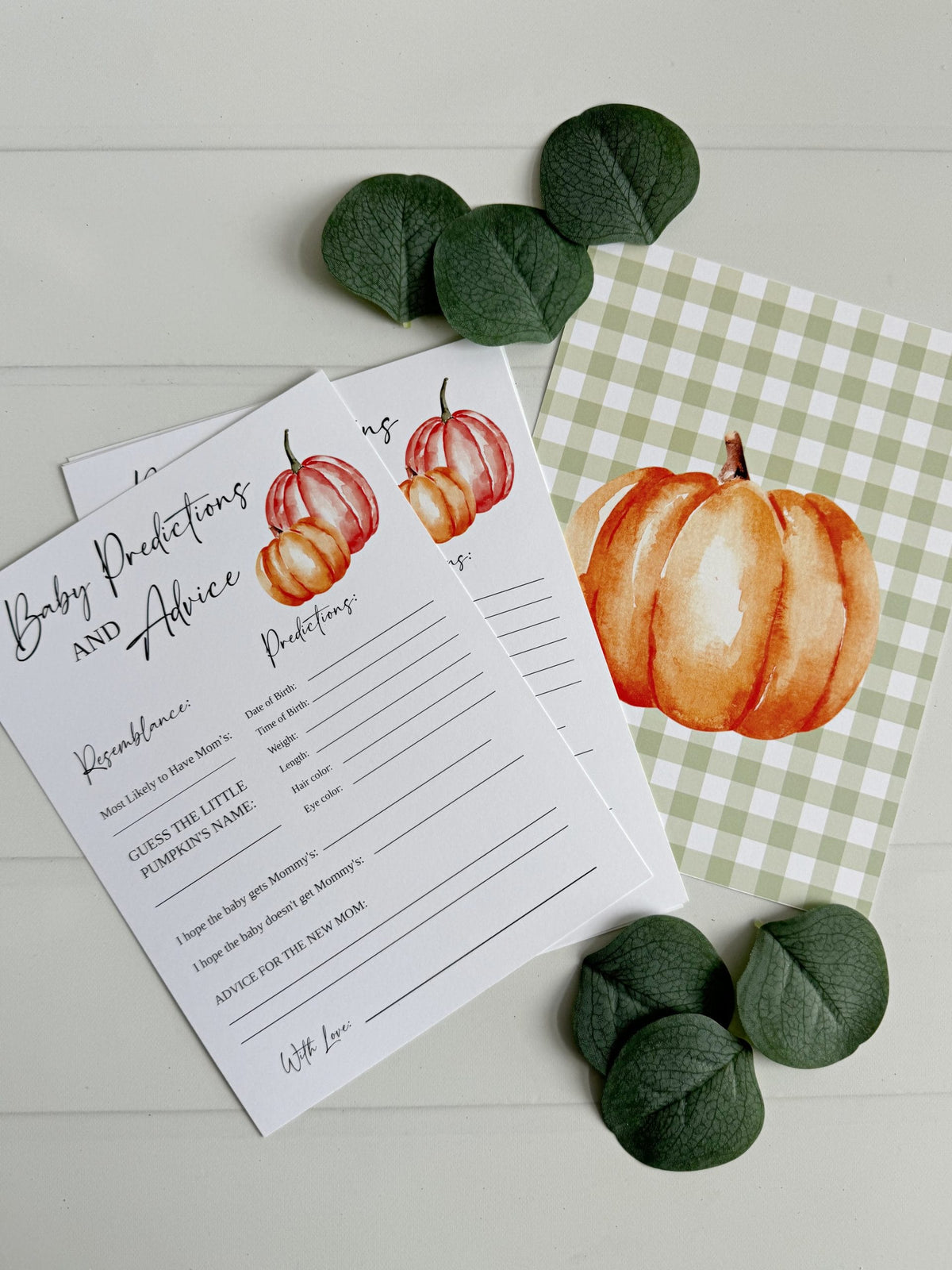 Little Pumpkin baby shower advice cards- Fall Baby Shower Game in Orange and Sages (10 Pack) | EnFete Party