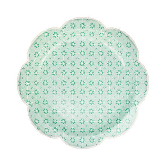 Green Wicker Patterned Dinner Plates | 11" | Set of 8 | Easter & Spring Party | EnFete Party
