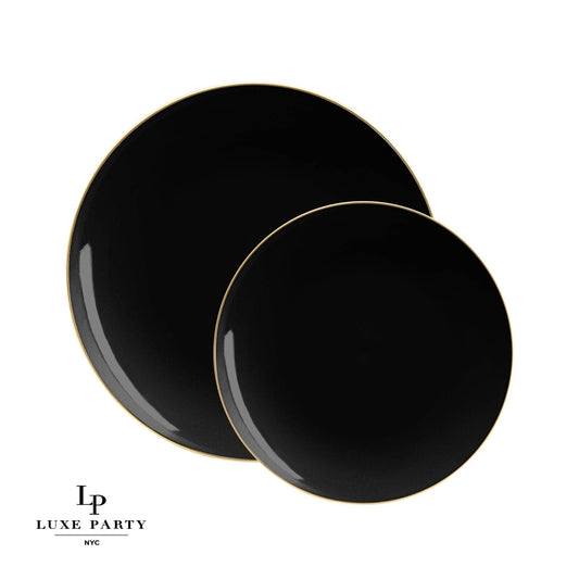 Black Plastic Dessert Plates - with Gold Edge | EnFete Party