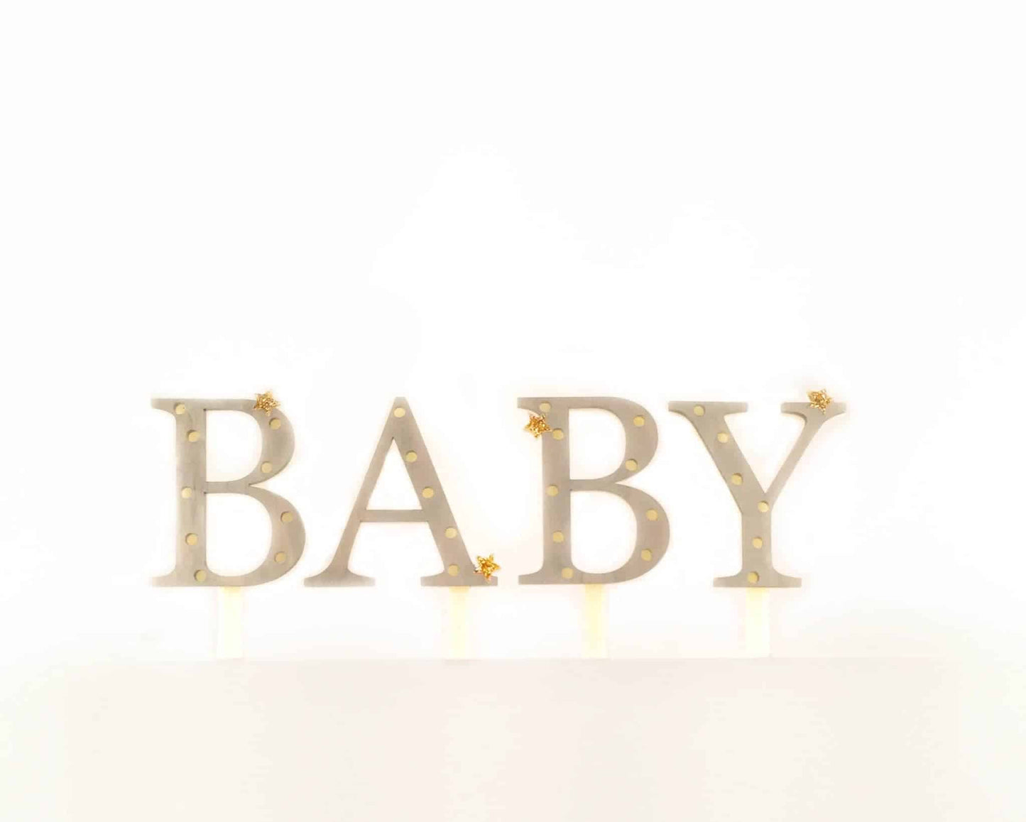Baby Cake Topper for a baby shower in white with gold stars